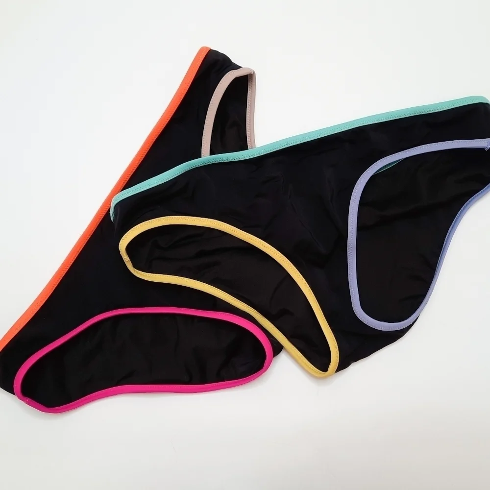 Victoria's Secret Black & Rainbow Trim Bikini Bottoms L
